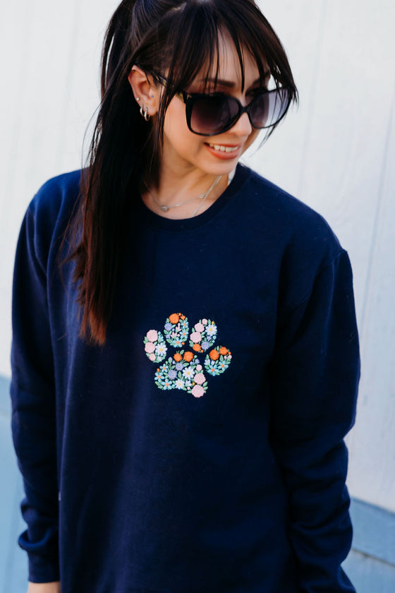 Floral Paw | Embroidered Adult Sweatshirt