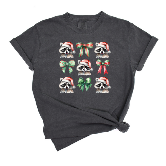 Raccoon Bow Christmas | Adult T-Shirt