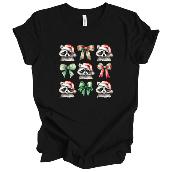 Raccoon Bow Christmas | Adult T-Shirt